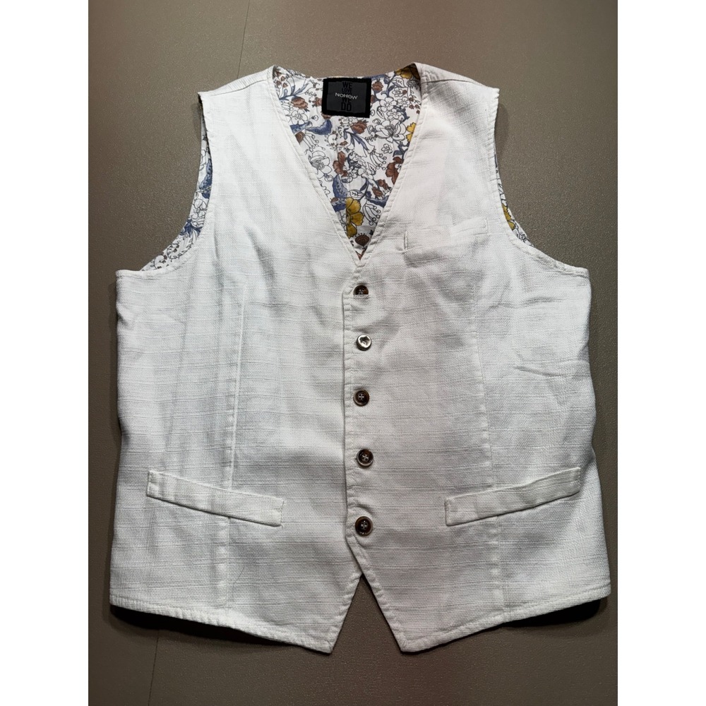 Nohow Italy Mens White Textured Cotton Waistcoat Vest Floral Lining Size 48 M